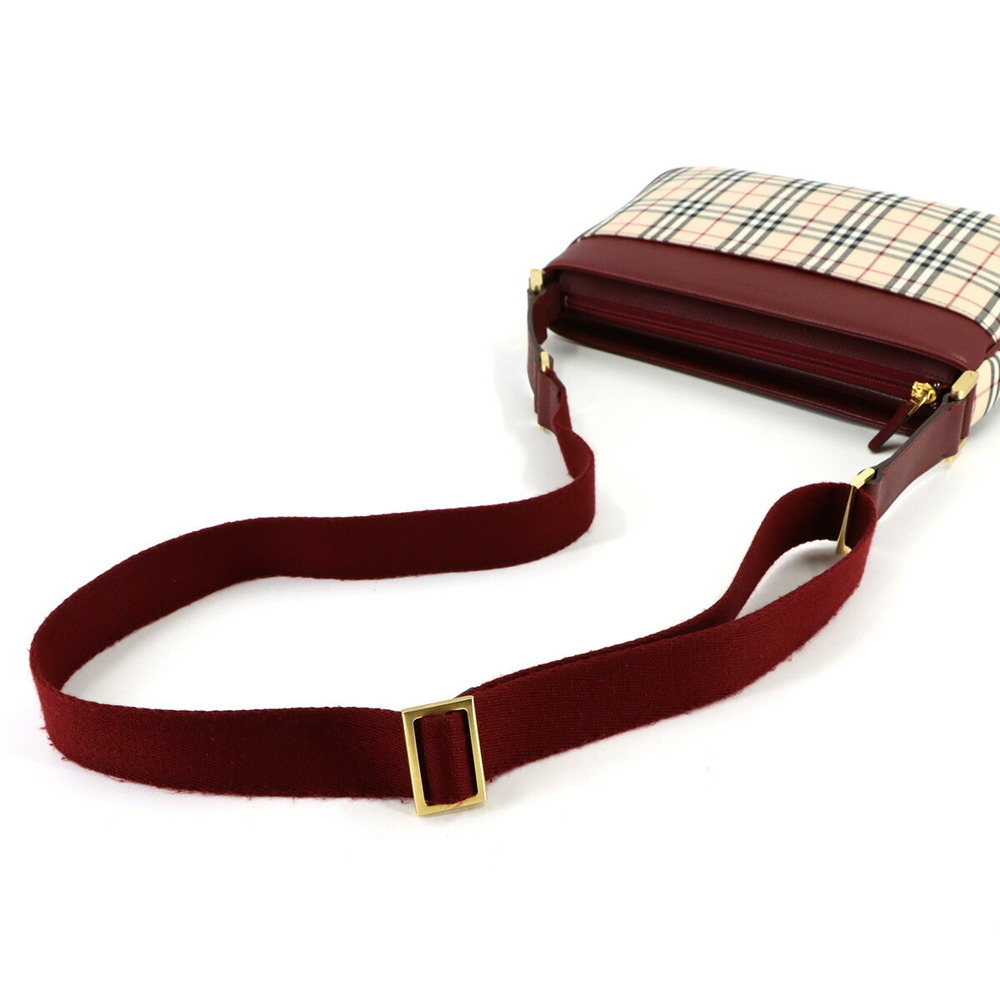 Burberry Nova Check Shoulder Bag Canvas Leather Beige Bordeaux Red - Picture 5 of 8